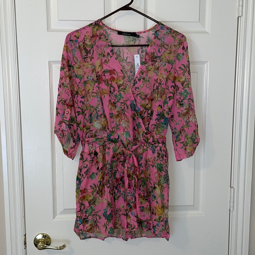 New Floral Pink Romper with Tie